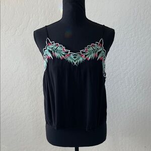 Show Me Your MuMu Black Camisole with Leaf Embroidery